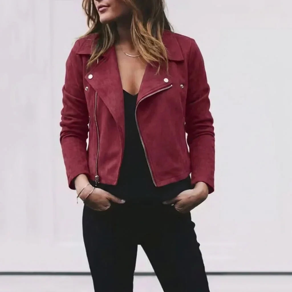 Women's Suede Cropped Jacket – Lapel Collar