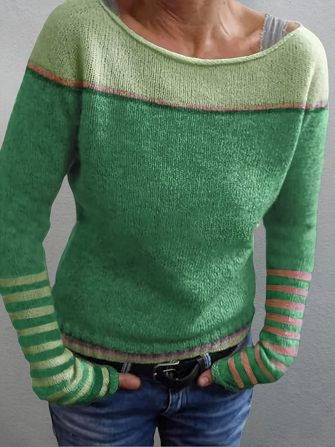 Women's Jumper – Striped Boat Neck Knit