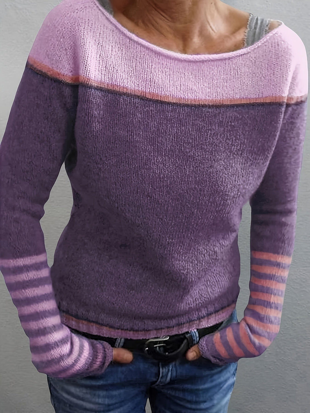 Women's Jumper – Striped Boat Neck Knit