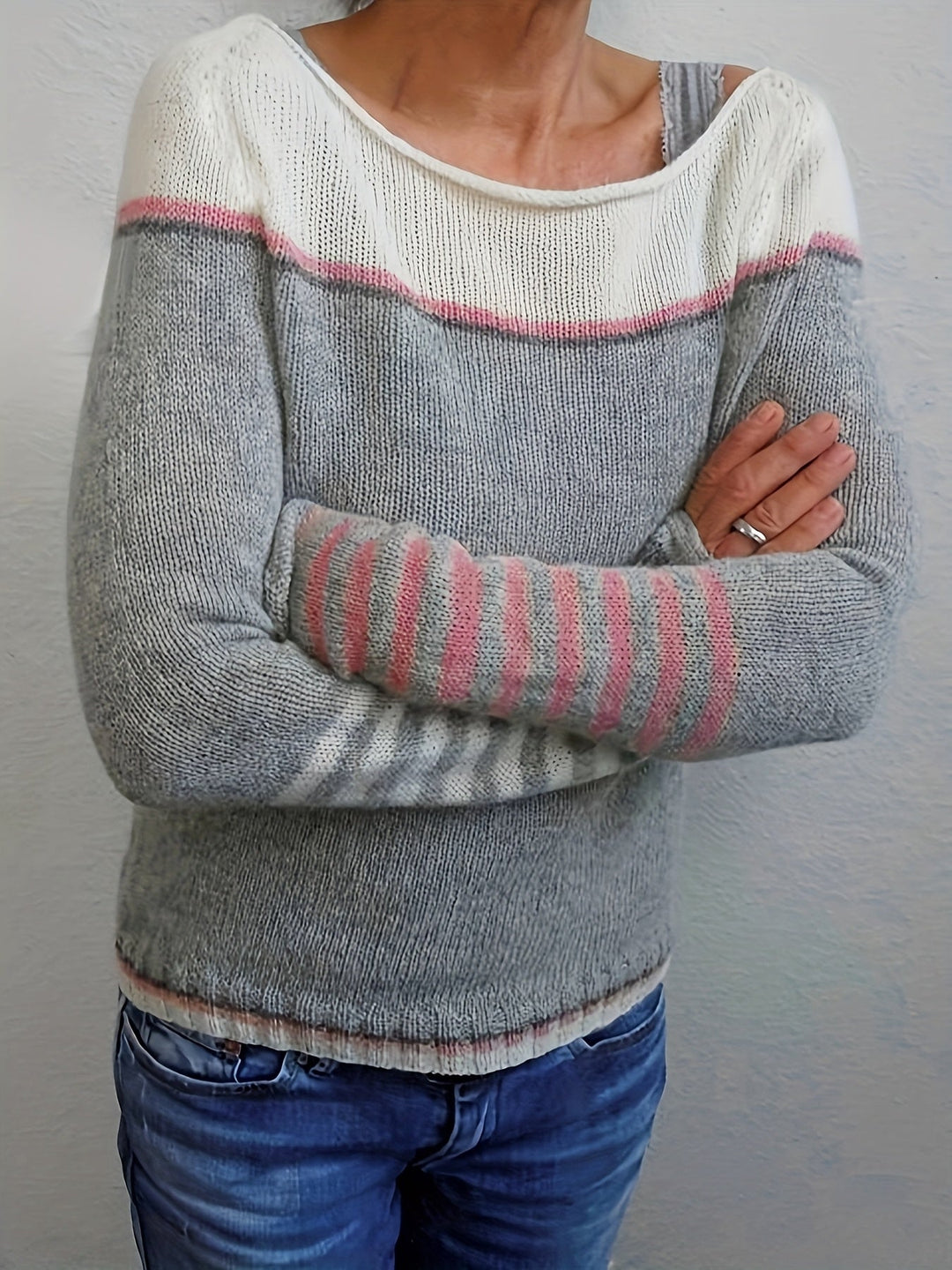Women's Jumper – Striped Boat Neck Knit