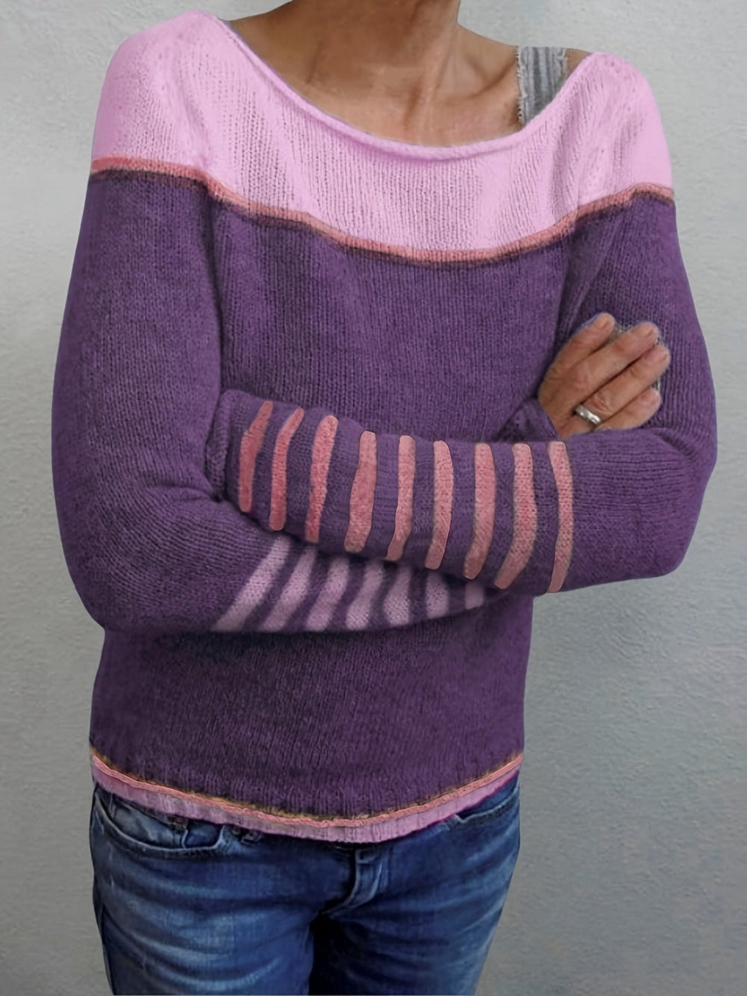 Women's Jumper – Striped Boat Neck Knit
