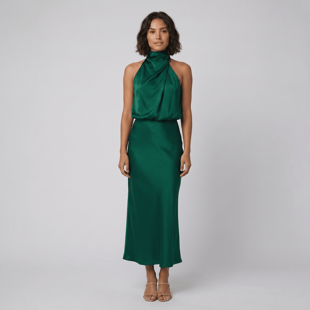 Women's Maxi Dress – Satin Halter Neck Christmas Party