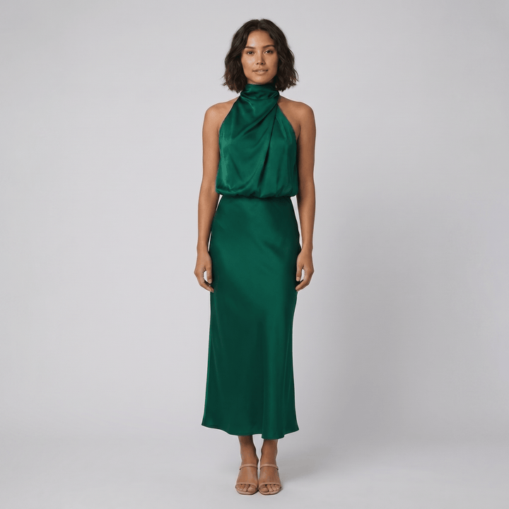 Women's Maxi Dress – Satin Halter Neck Christmas Party