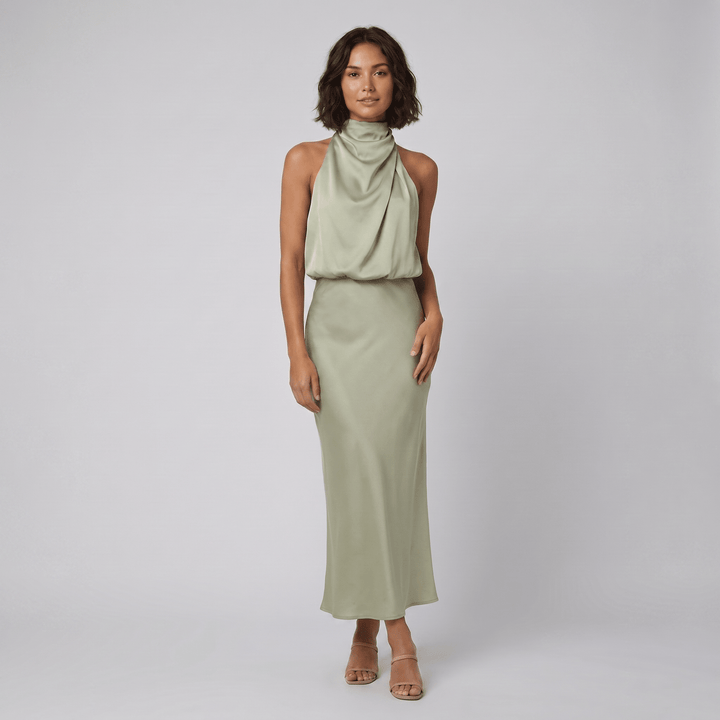 Women's Maxi Dress – Satin Halter Neck Christmas Party