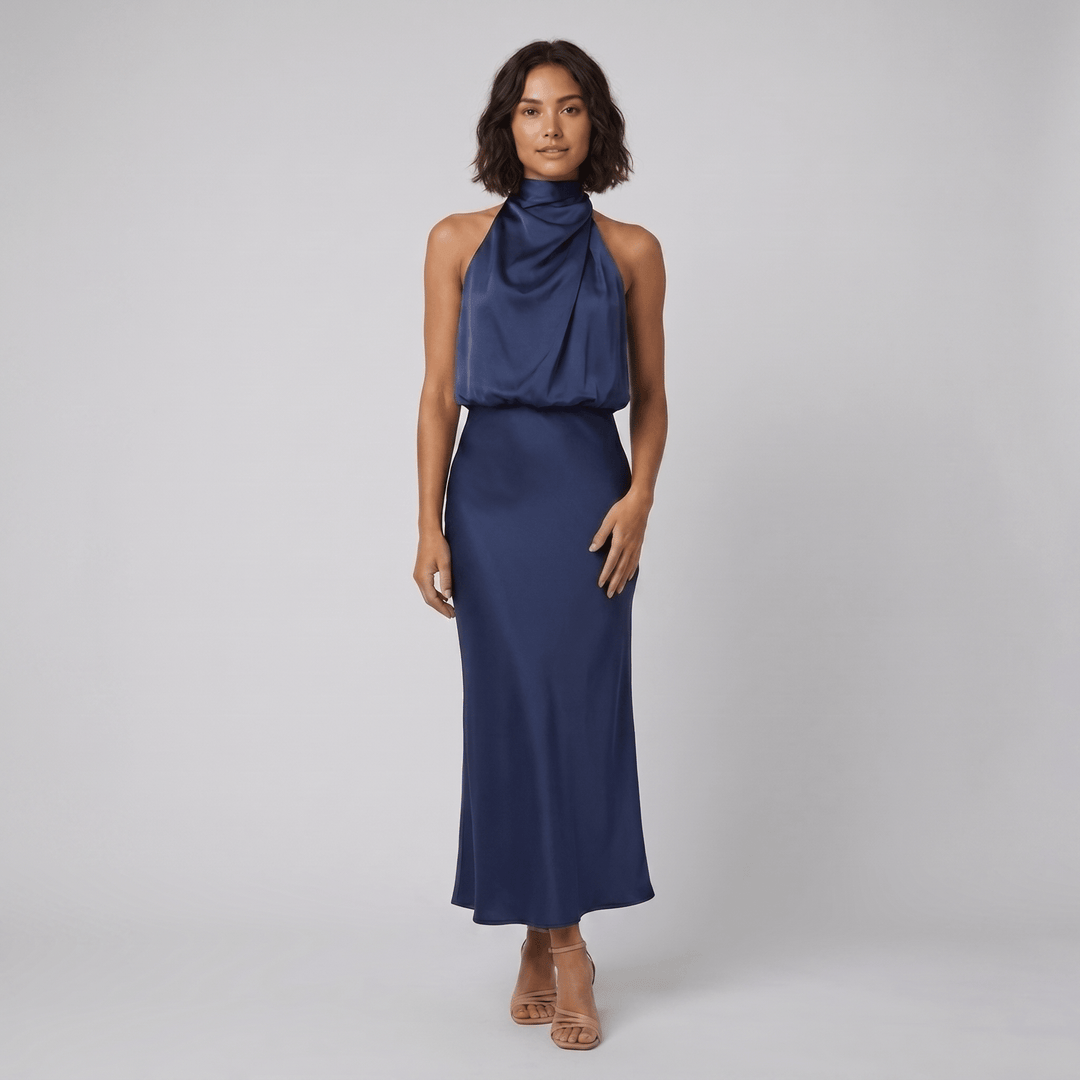 Women's Maxi Dress – Satin Halter Neck Christmas Party