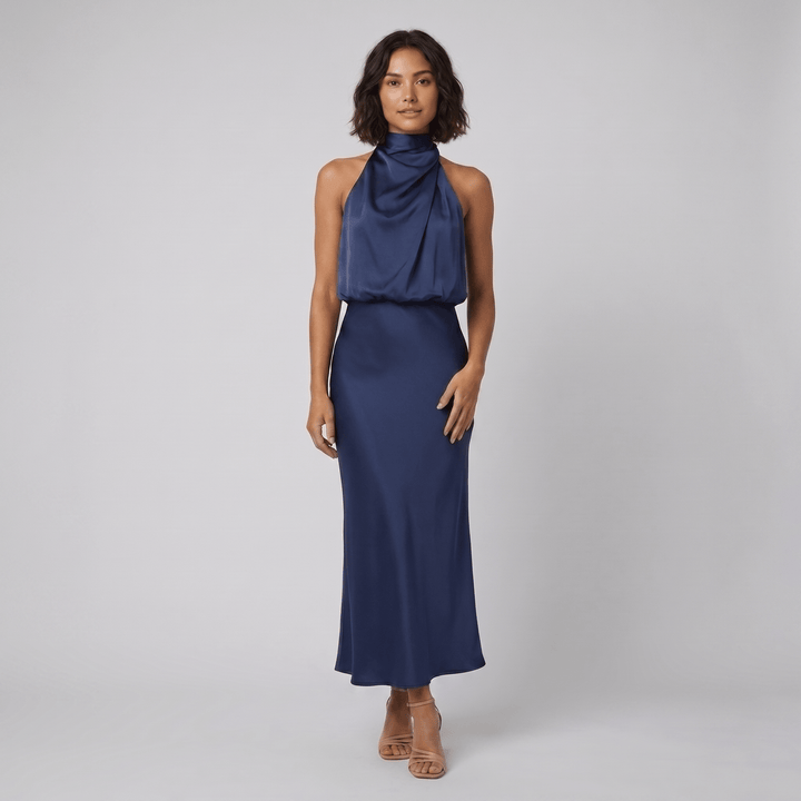 Women's Maxi Dress – Satin Halter Neck Christmas Party