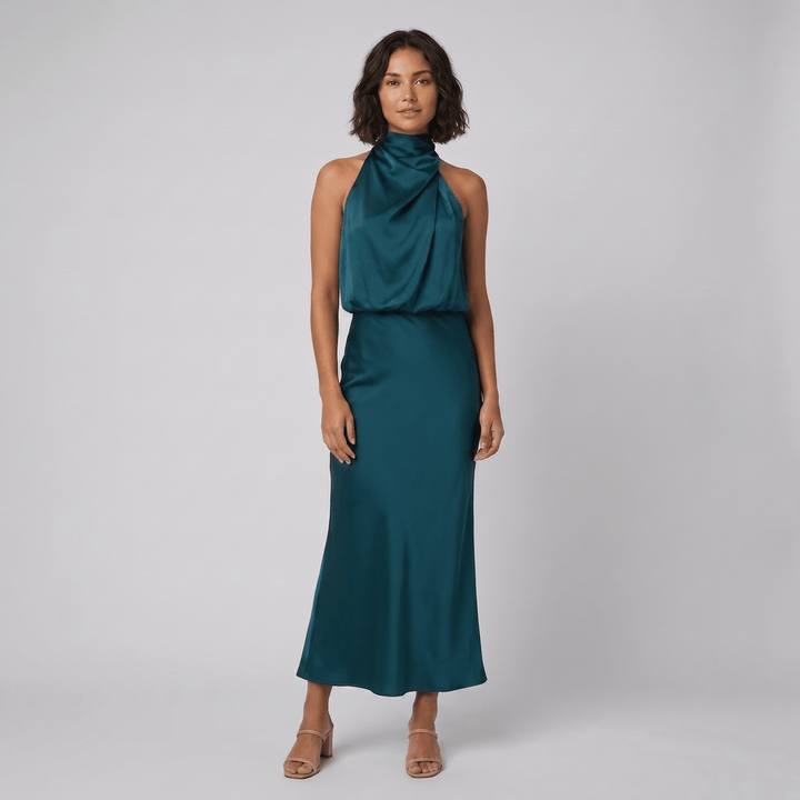 Women's Maxi Dress – Satin Halter Neck Christmas Party