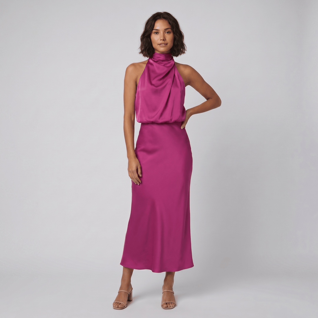 Women's Maxi Dress – Satin Halter Neck Christmas Party