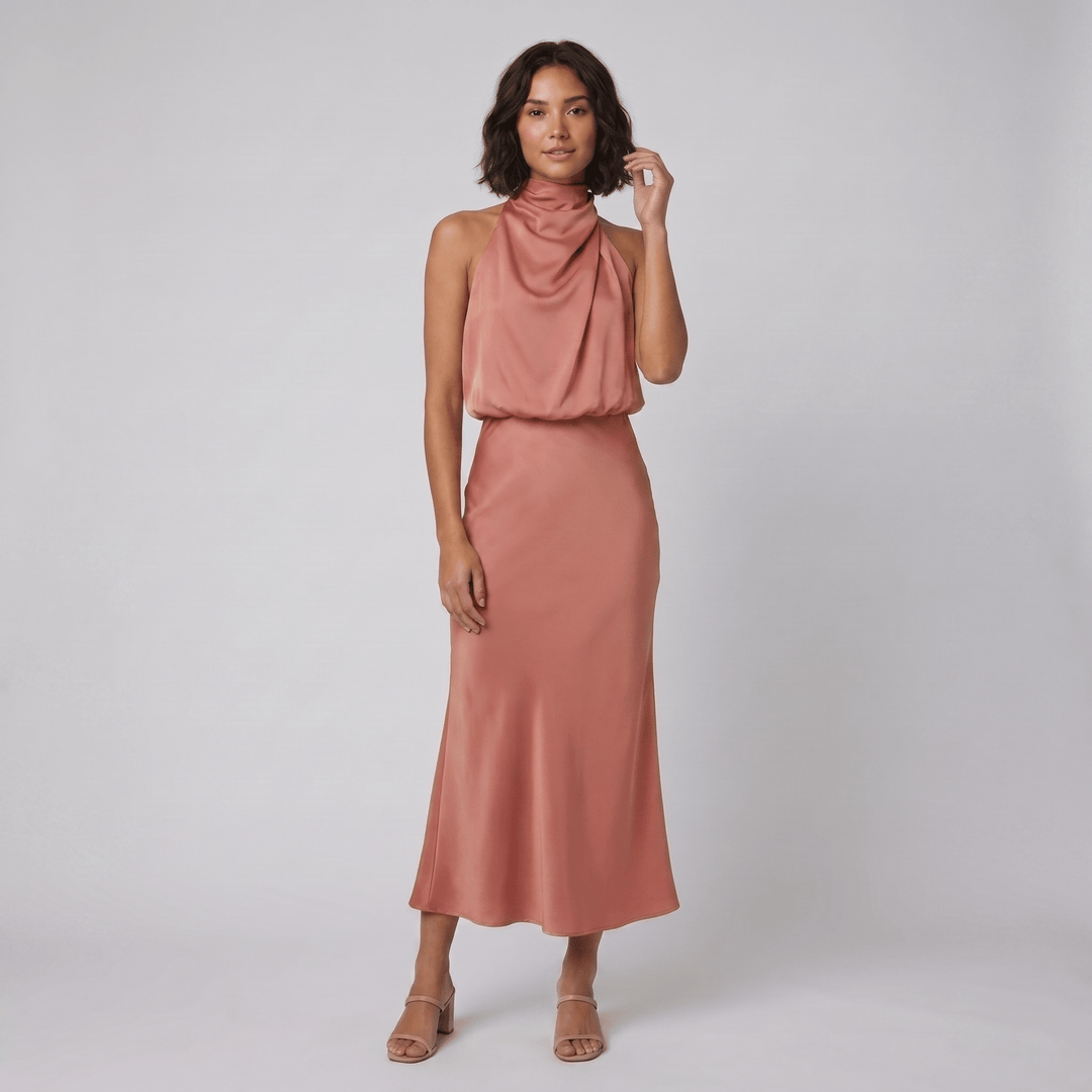 Women's Maxi Dress – Satin Halter Neck Christmas Party