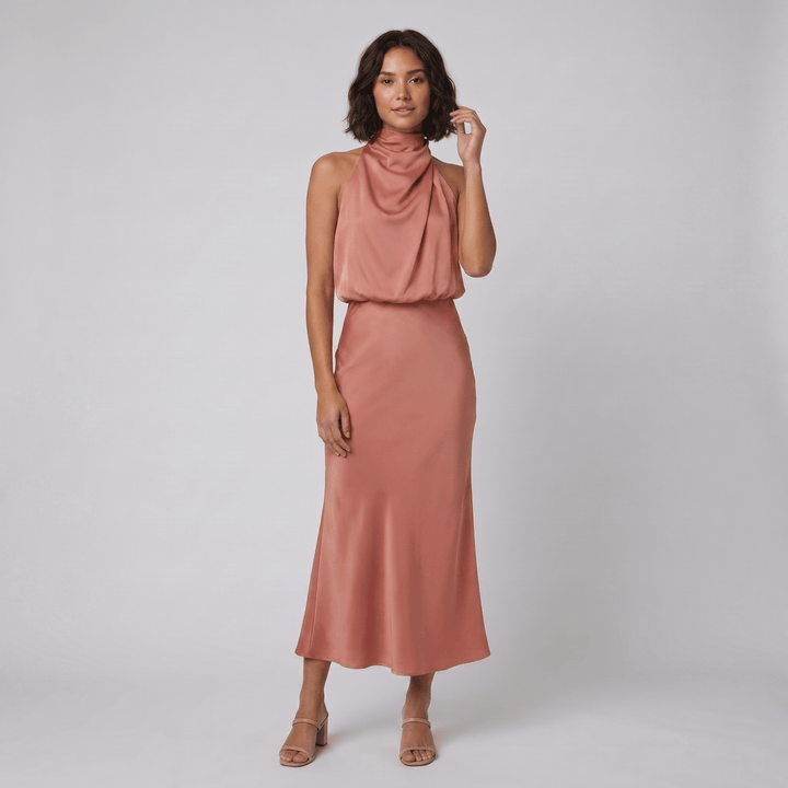 Women's Maxi Dress – Satin Halter Neck Christmas Party