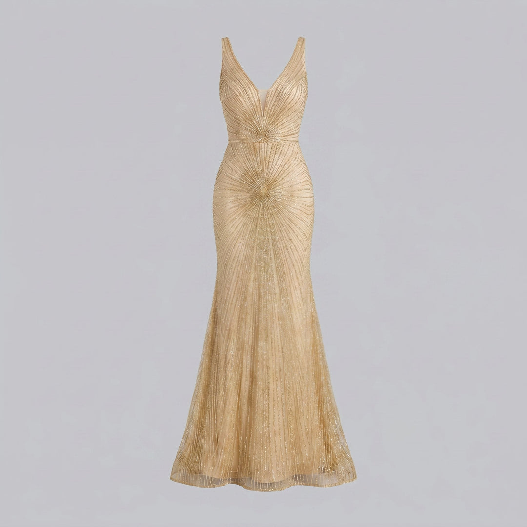 Women's Evening Gown – Beaded Fit- -Flare Christmas Party
