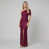 Women's Maxi Dress – Red Sequin One-Shoulder Christmas Party