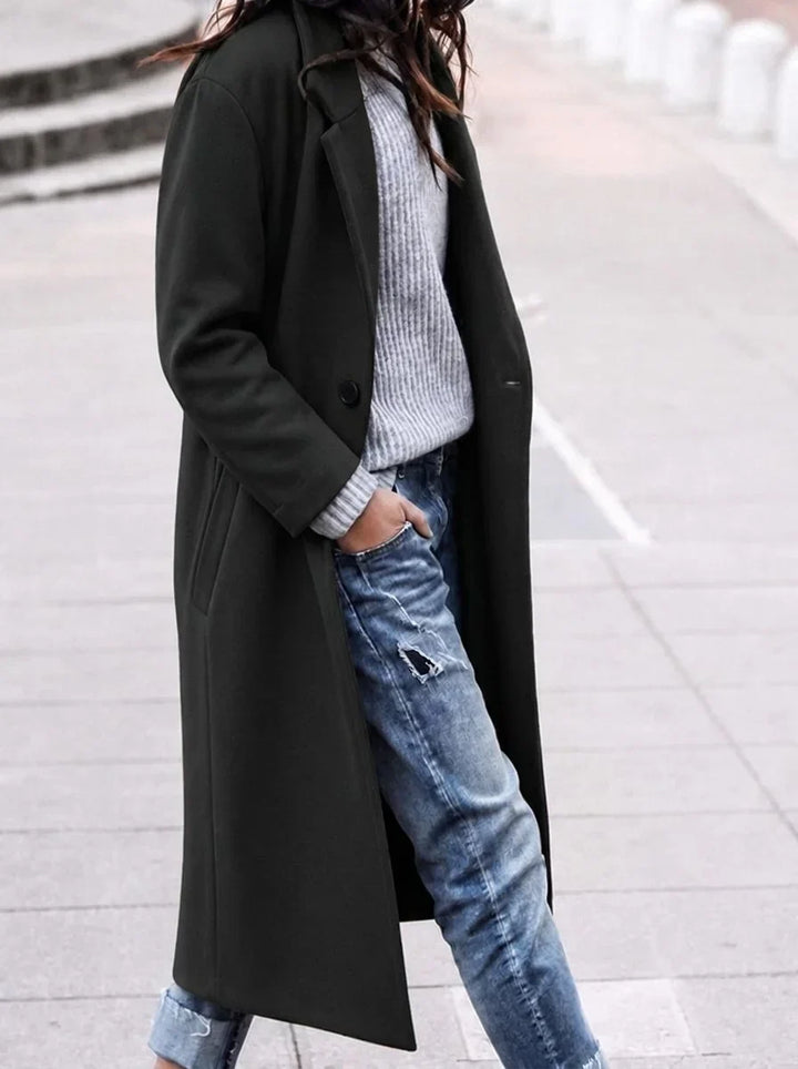 Women's Long Wool Coat – Wide Lapel