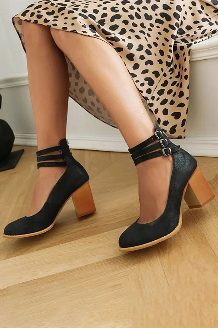 Women's Triple Buckle Block Heel Ankle Boots