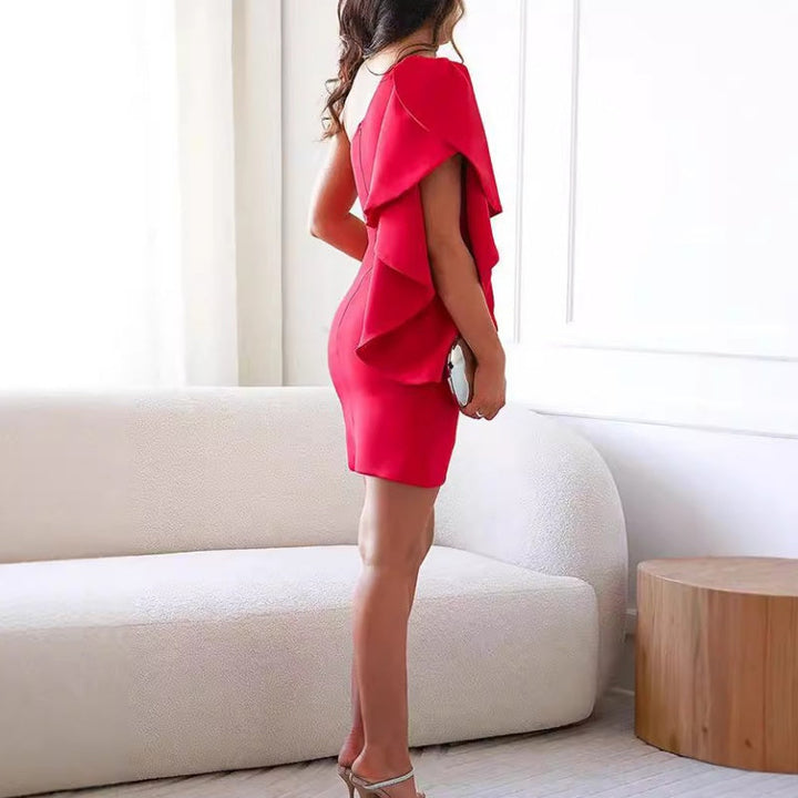 Women's Mini Dress – One-Shoulder Ruffle Bodycon