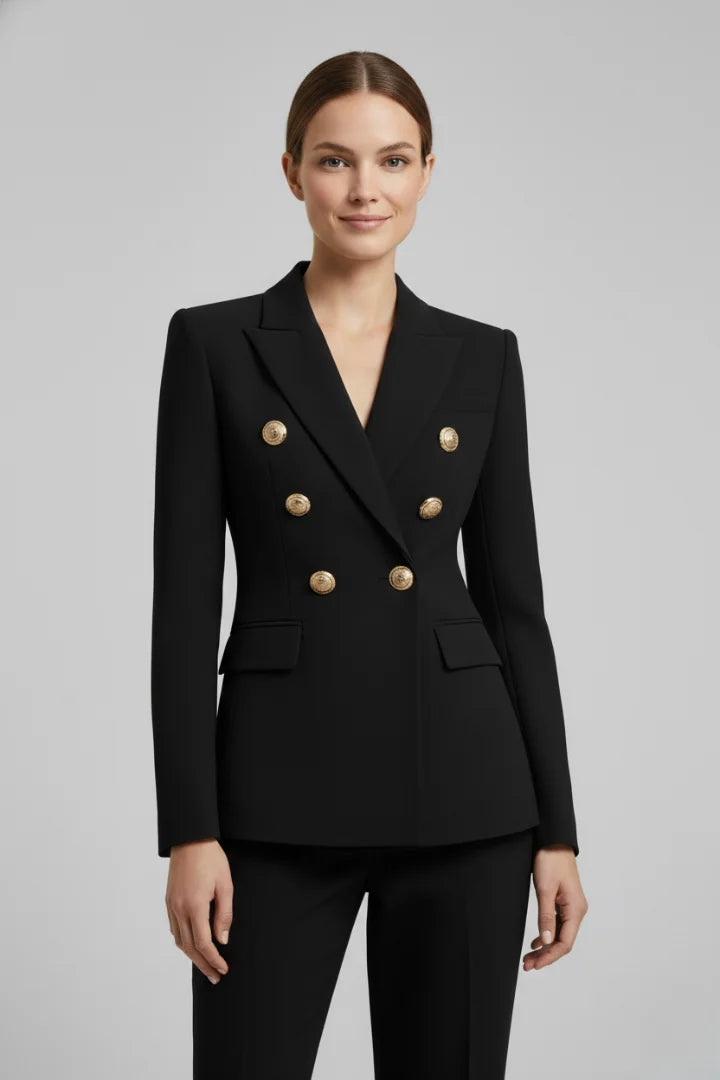 Women's Double-Breasted Blazer – Gold-Tone Button Details