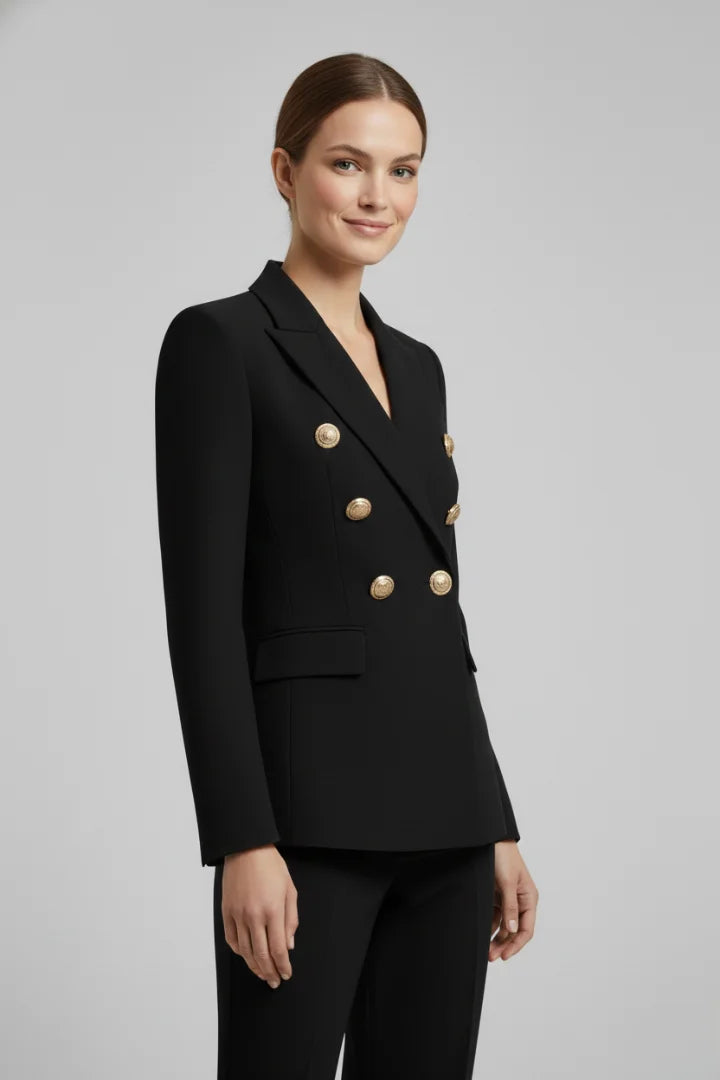 Women's Double-Breasted Blazer – Gold-Tone Button Details