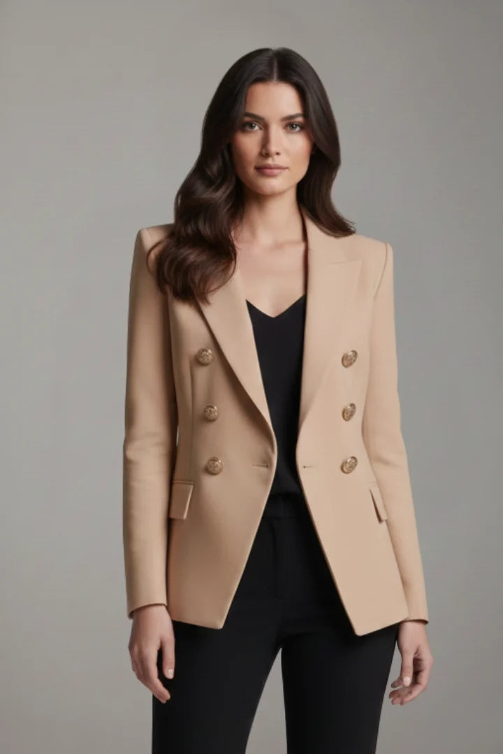 Women's Double-Breasted Blazer – Gold-Tone Button Details