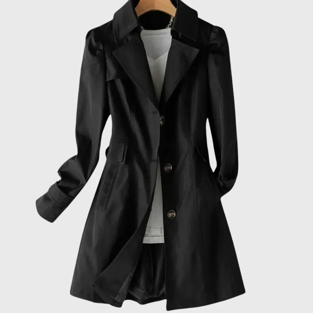 Women's A-Line Coat – Notched Lapel And Single-Breasted Buttons
