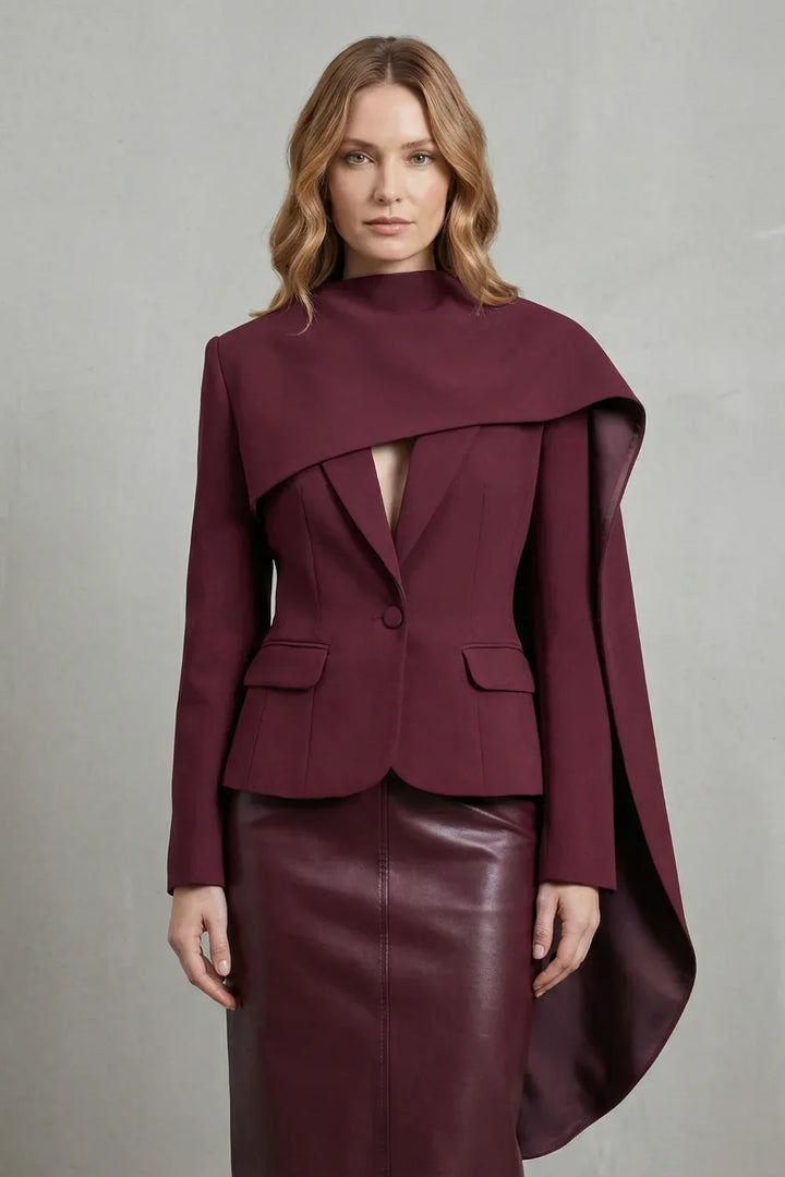 Women's Asymmetric Blazer – Draped Scarf Lapel