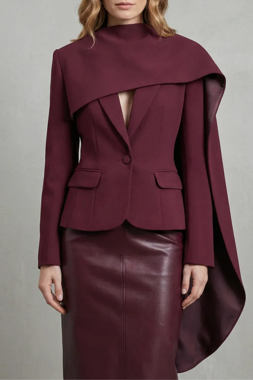 Women's Asymmetric Blazer – Draped Scarf Lapel
