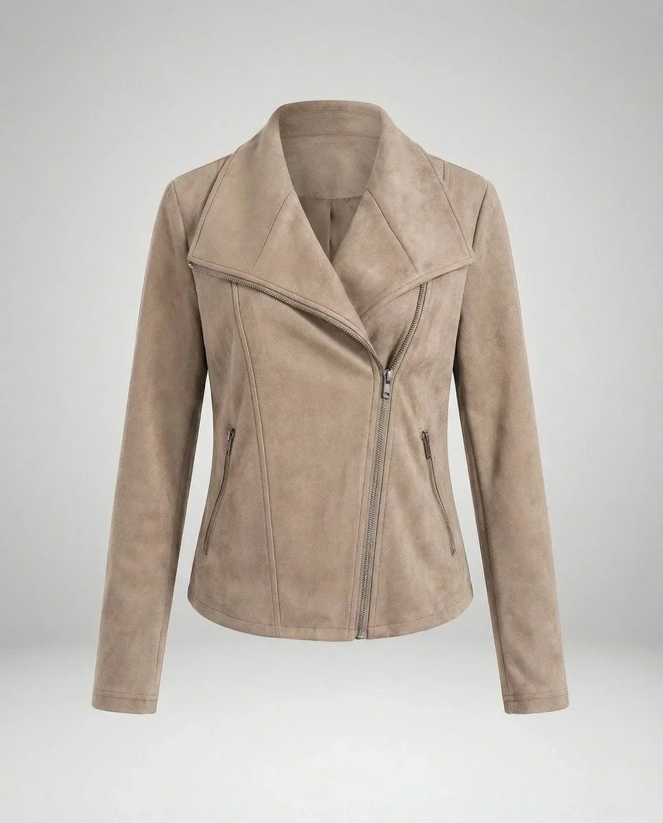Women's Asymmetric-Zip Tailored Faux Suede Biker Leather Jacket