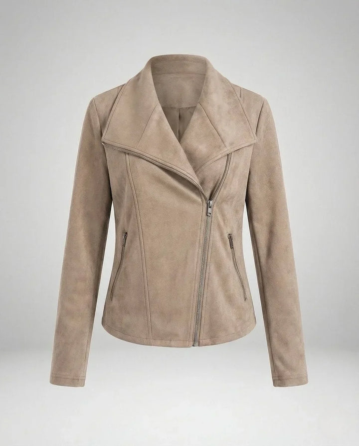 Women's Asymmetric-Zip Tailored Faux Suede Biker Leather Jacket