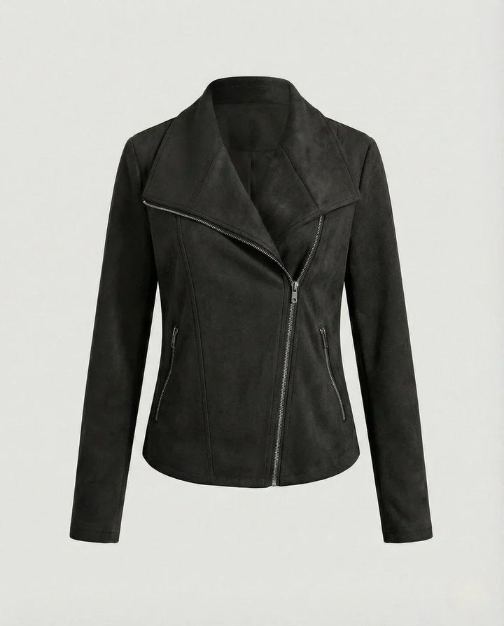 Women's Asymmetric-Zip Tailored Faux Suede Biker Leather Jacket