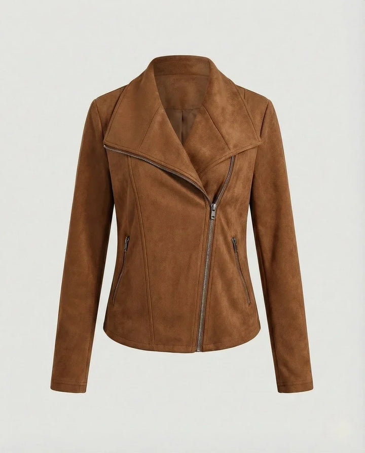 Women's Asymmetric-Zip Tailored Faux Suede Biker Leather Jacket