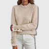 Women's Beige Long-Sleeve Knit Sweater – Ruffled Lace Collar And Cuffs