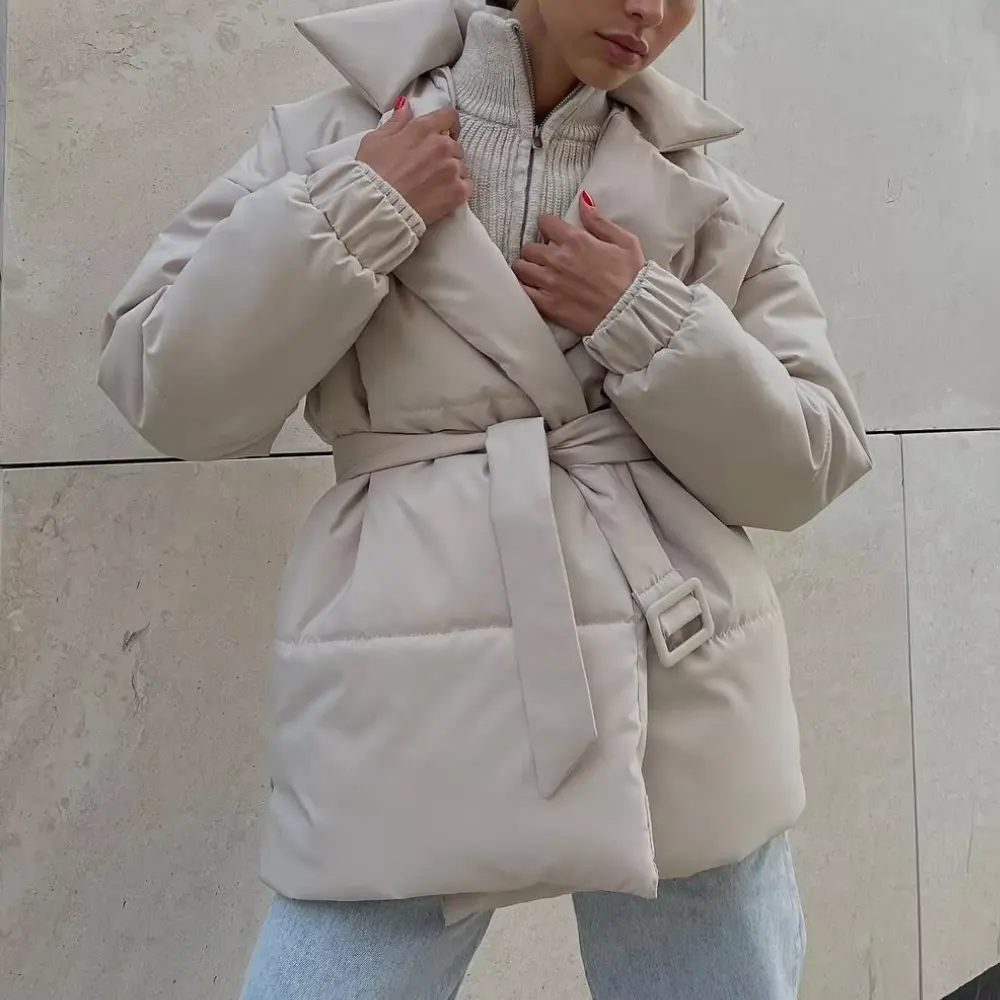 Women's Puffer Jacket – Belted Winter Cinched Waist