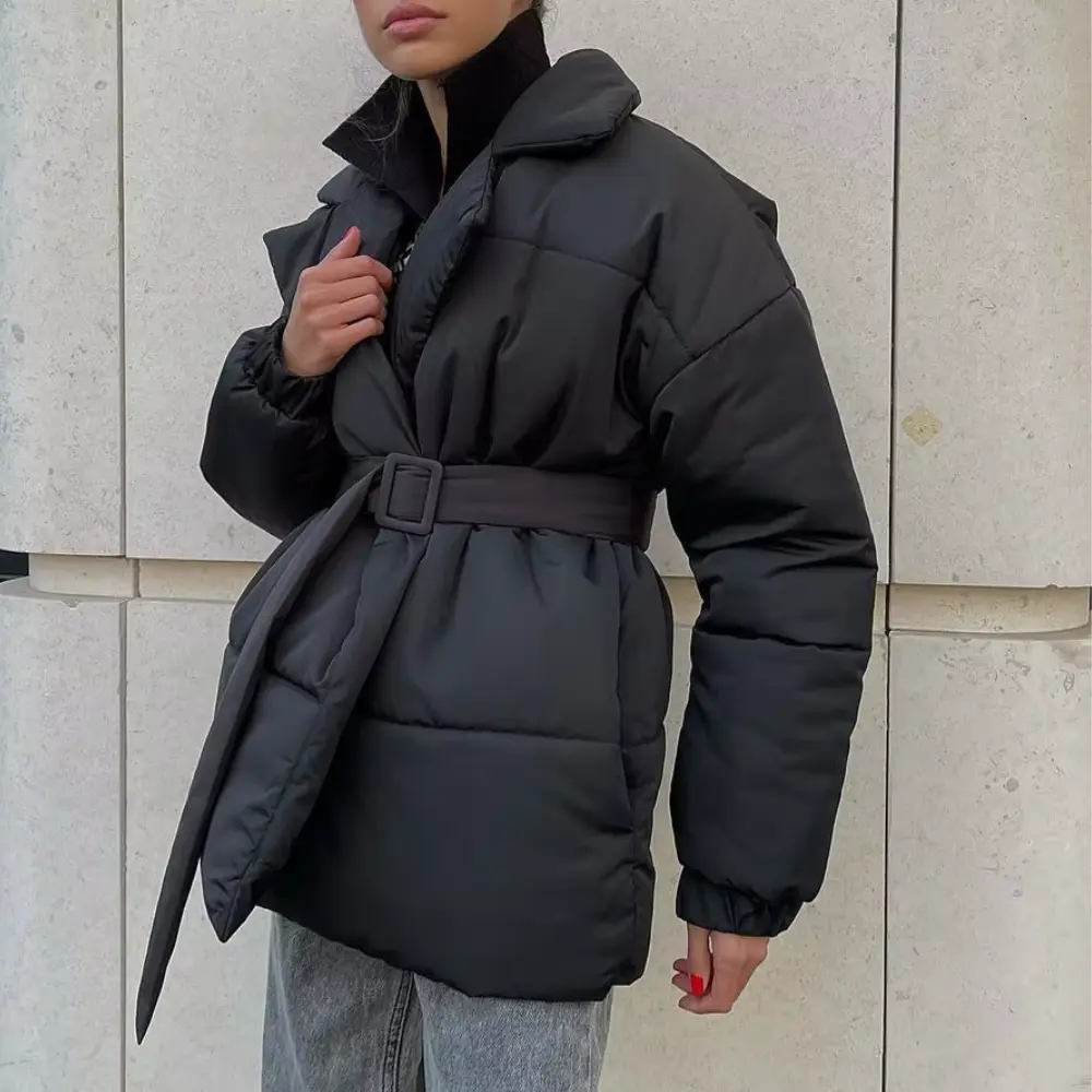 Women's Puffer Jacket – Belted Winter Cinched Waist