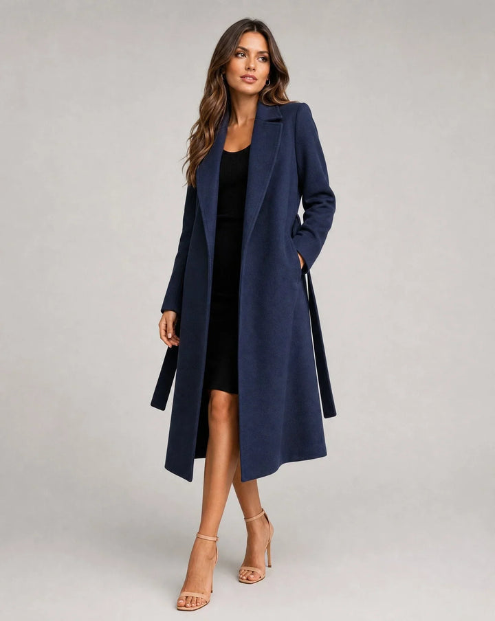 Women's Belted Wool-Blend Long Lapel Trench Coat
