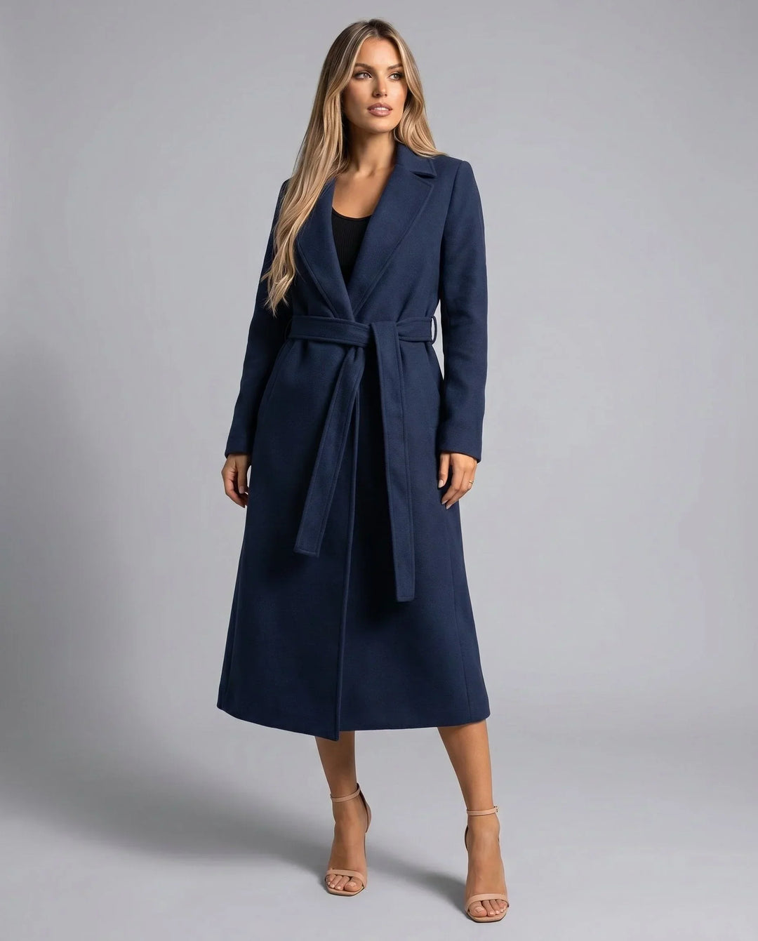 Women's Belted Wool-Blend Long Lapel Trench Coat