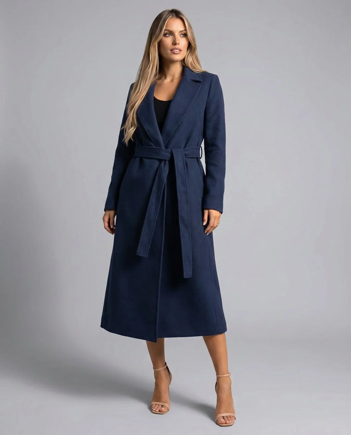 Women's Belted Wool-Blend Long Lapel Trench Coat