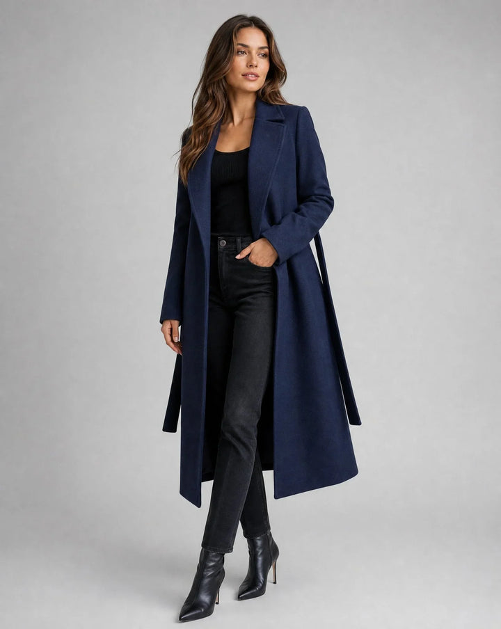 Women's Belted Wool-Blend Long Lapel Trench Coat