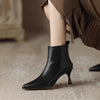 Women's Black Leather Pointed-Toe Kitten-Heel Ankle Boots – Zipper