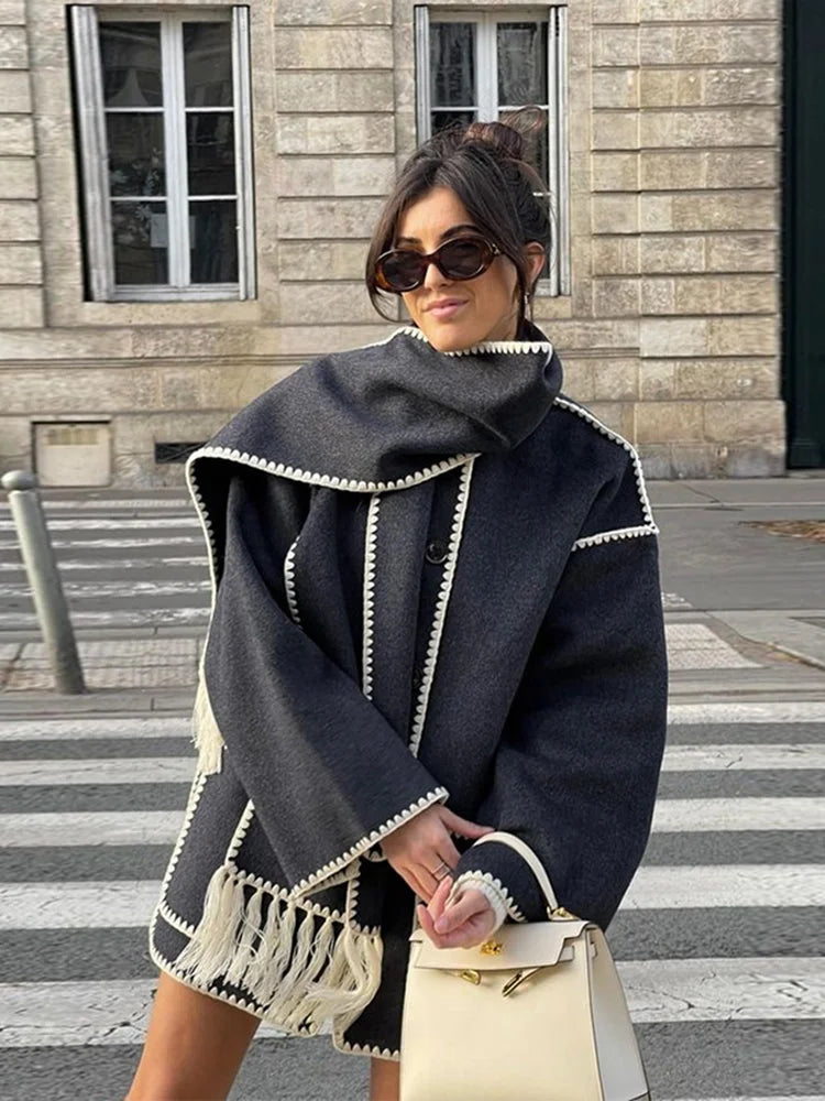 Women's Blanket Scarf Wrap Long Coat Fringe