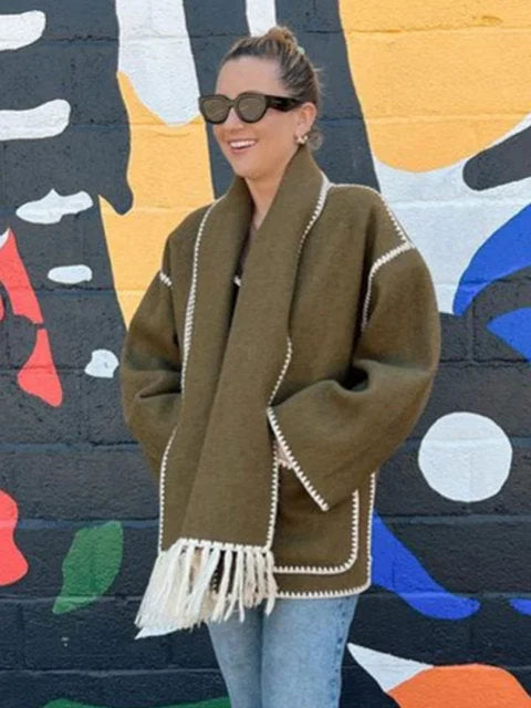 Women's Blanket Scarf Wrap Long Coat Fringe
