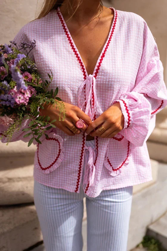 Women's Blouse – Ruffle Tie-Neck