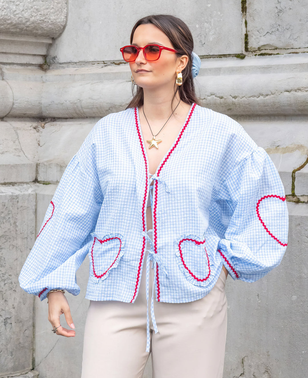 Women's Blouse – Ruffle Tie-Neck