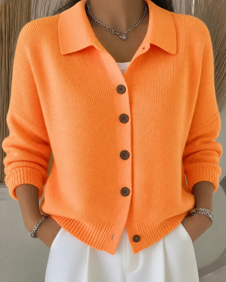 Women's Blue Knit Collared Button-Front Cardigan Sweater – Long Sleeves