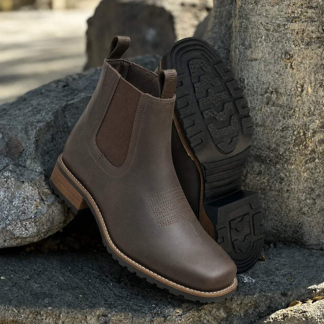 Women's Brown Leather Chelsea Cowboy Boots – Elastic Side Panels And Square-Toe