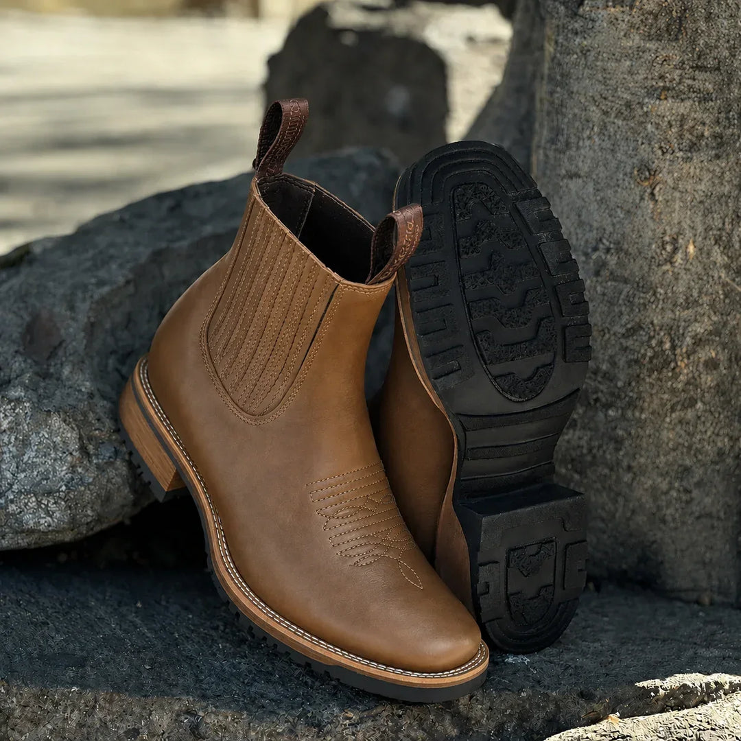 Women's Brown Leather Chelsea Cowboy Boots – Elastic Side Panels And Square-Toe