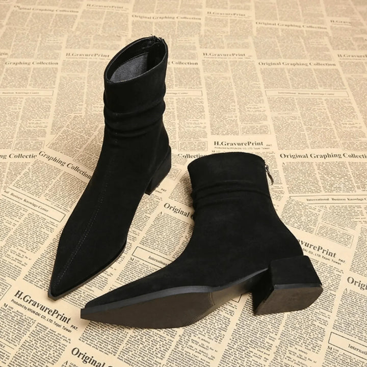 Women's Brown Suede Slouchy Ankle Boot – Pointed-Toe And Block-Heel