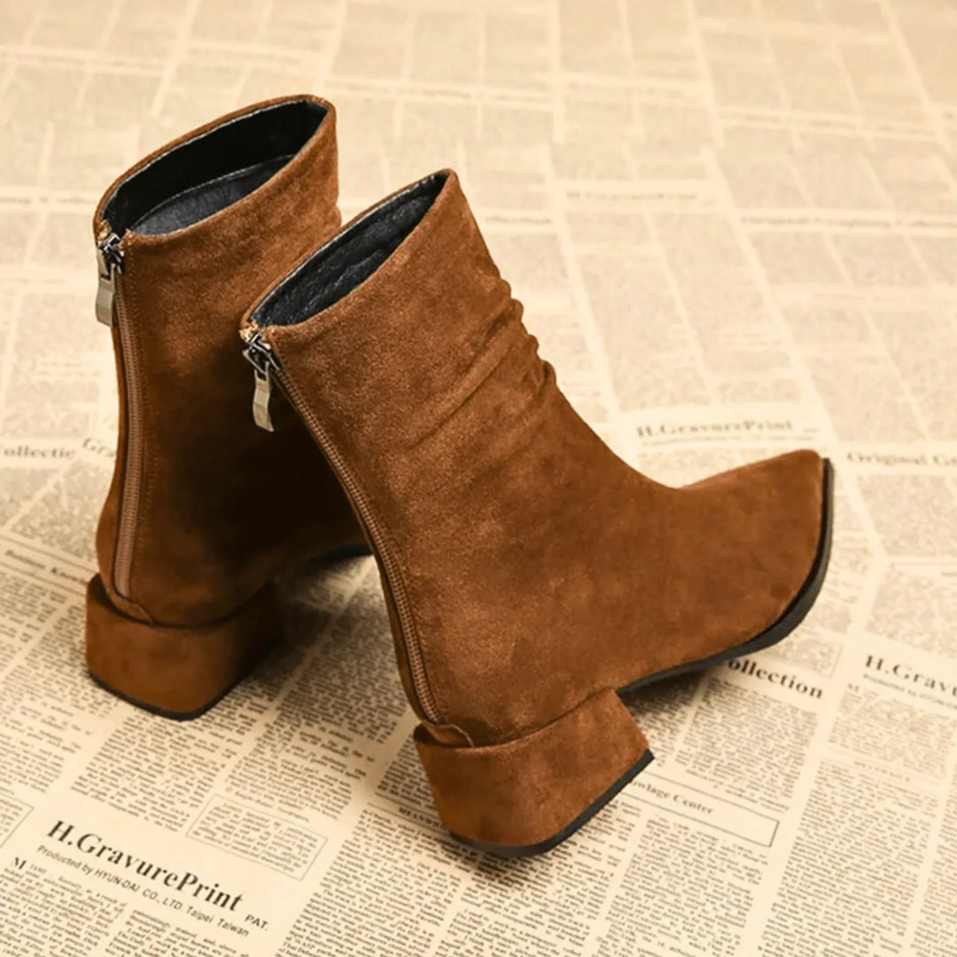 Women's Brown Suede Slouchy Ankle Boot – Pointed-Toe And Block-Heel