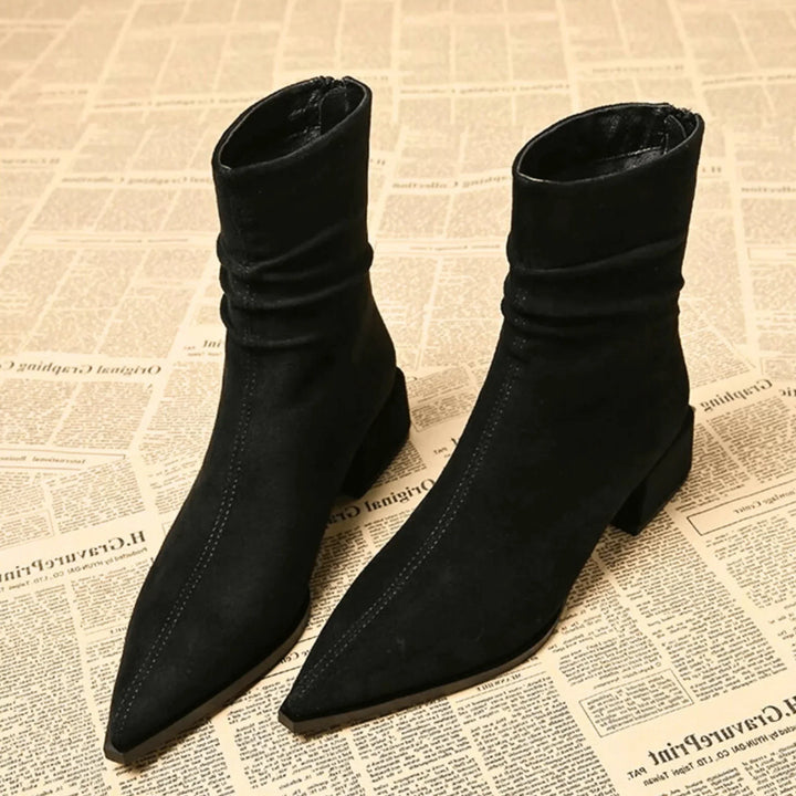 Women's Brown Suede Slouchy Ankle Boot – Pointed-Toe And Block-Heel