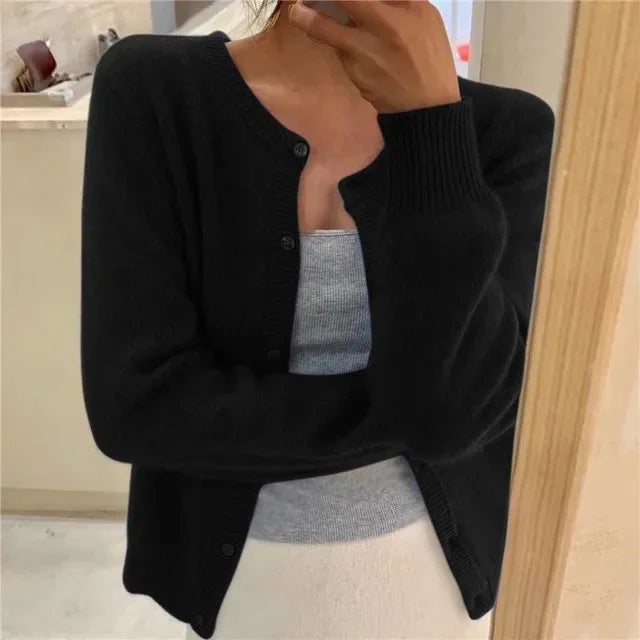 Women's Button Front Cardigan Cropped Relaxed Fit