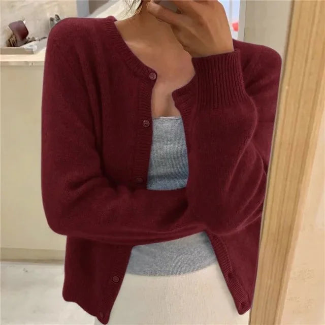 Women's Button Front Cardigan Cropped Relaxed Fit