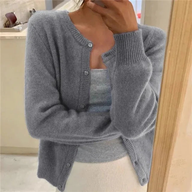Women's Button Front Cardigan Cropped Relaxed Fit